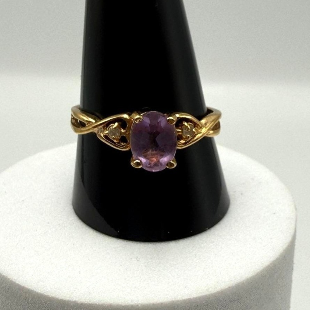 Lind 18K HGE Gold Electroplated Oval Purple Amethyst Stone Ring Size 10.5